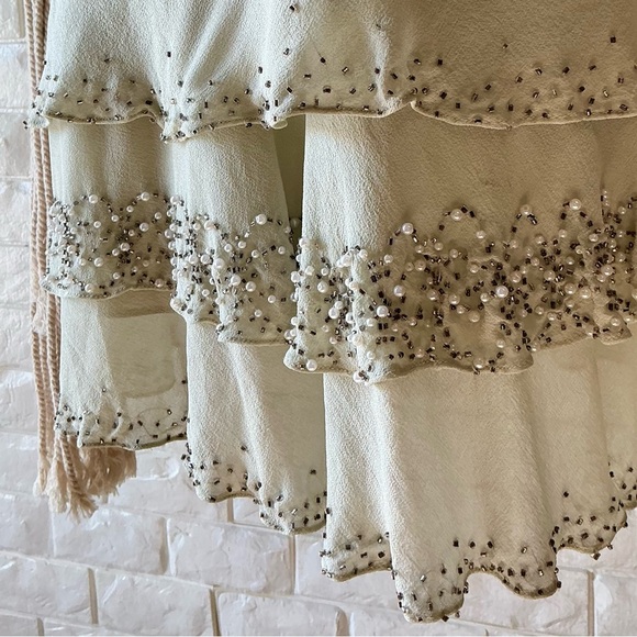 Vintage Dazzelle Inc 100% Silk Ornately Pearl Beaded Layered Chiffon Midi Dress - Picture 10 of 17